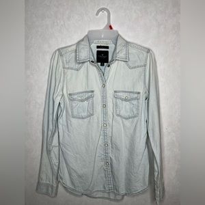 American Eagle Distressed Denim Button Down XS